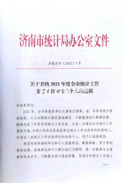 2021全市統(tǒng)計工作先進(jìn)單位